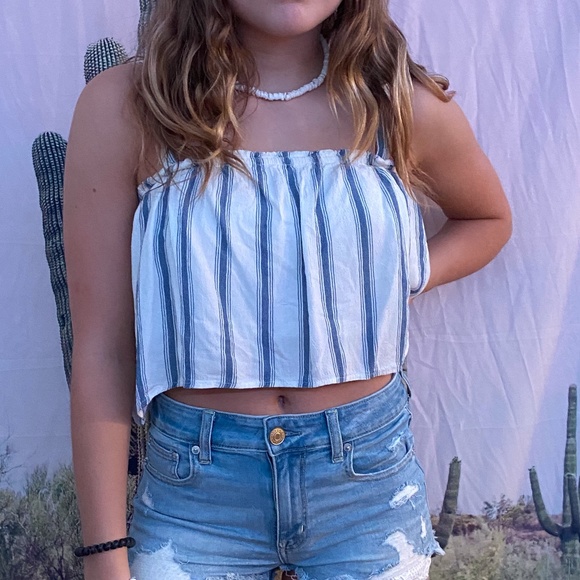 Hollister Tops - Blue and White Striped Crop Top